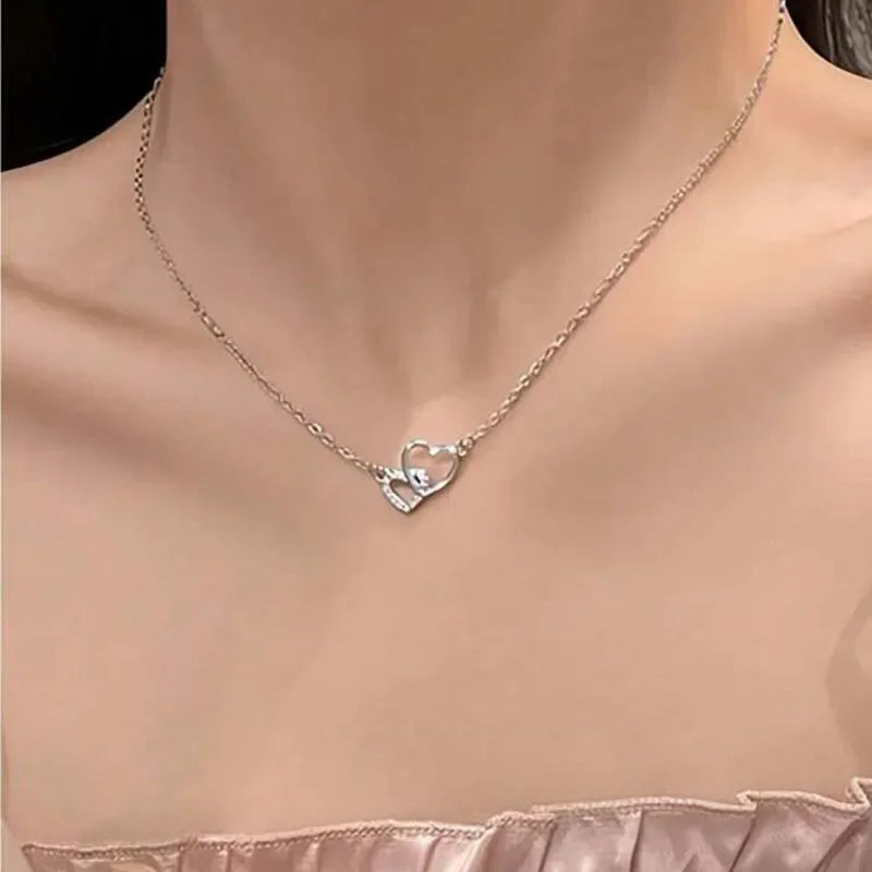 New Fashion Simple Silver Color Love Heart Pendant Necklace