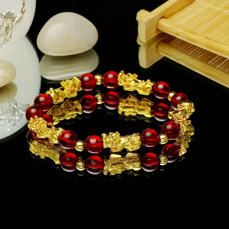 Golden and red pearl bracelet - A fashionable glass jewelry