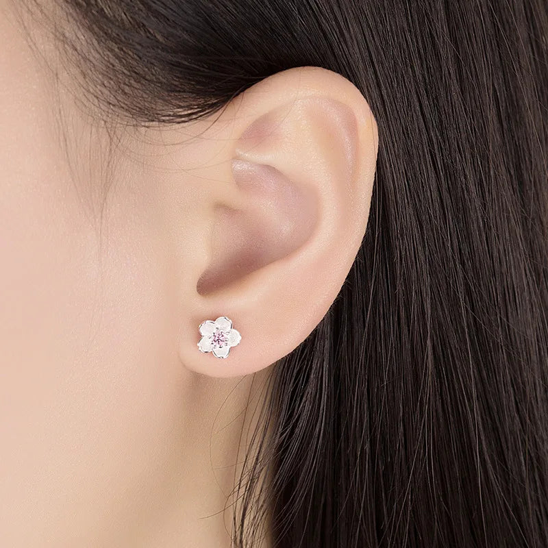 Beautiful Pink purple zircon flower small earrings for ladies