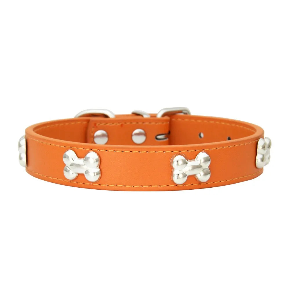 Bone Pattern Collar Durable Adjustable Small Dog Puppy Cat Safe PU Leather