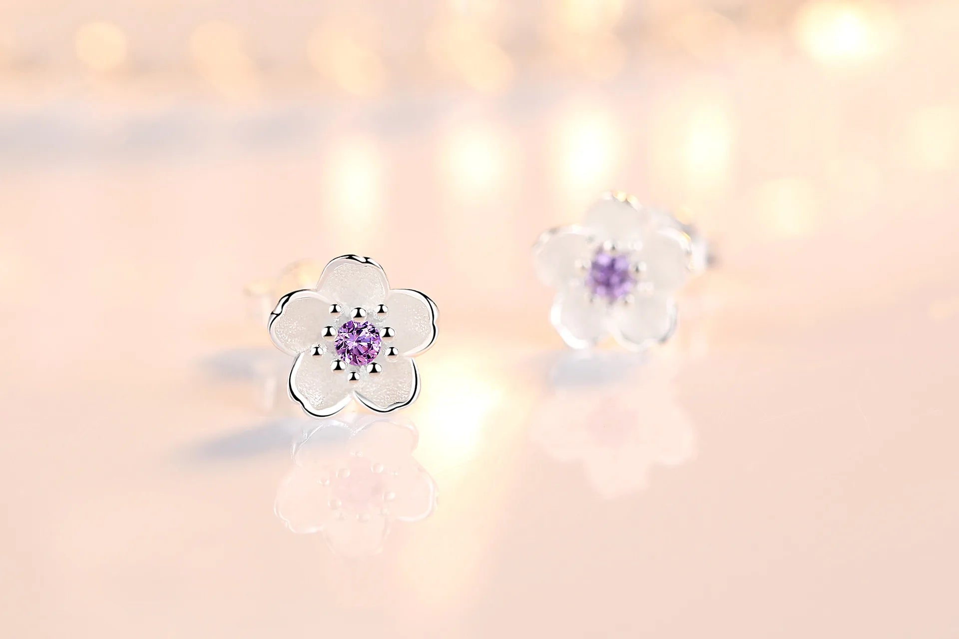 Beautiful Pink purple zircon flower small earrings for ladies