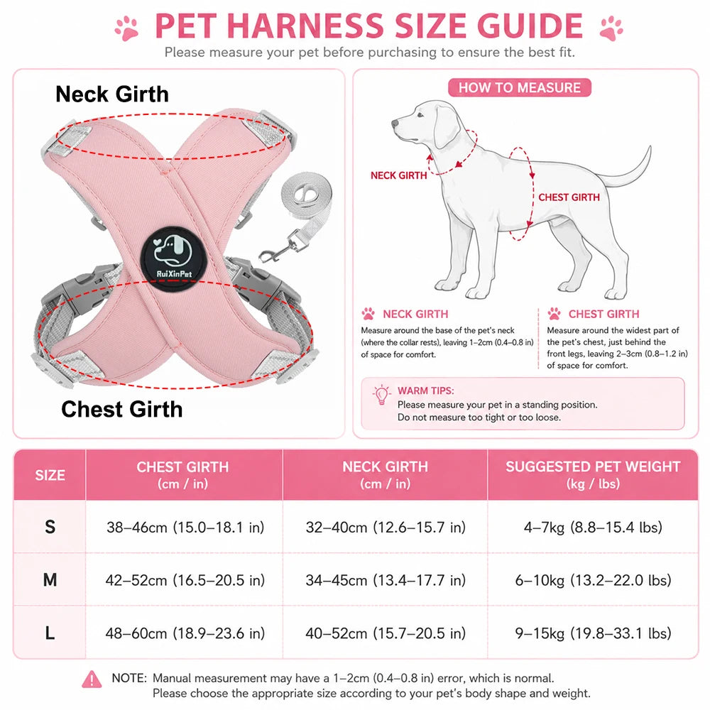 Dog Harness Leash Set Reflective Adjustable Pet Vest Harness with Metal D Ring Breathable