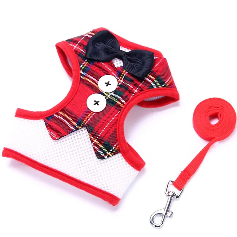 Elegant Bowtie Dog Harness Vest with Leash Adjustable Cat Harness Leash Set Cute Bowknot Tuxedo
