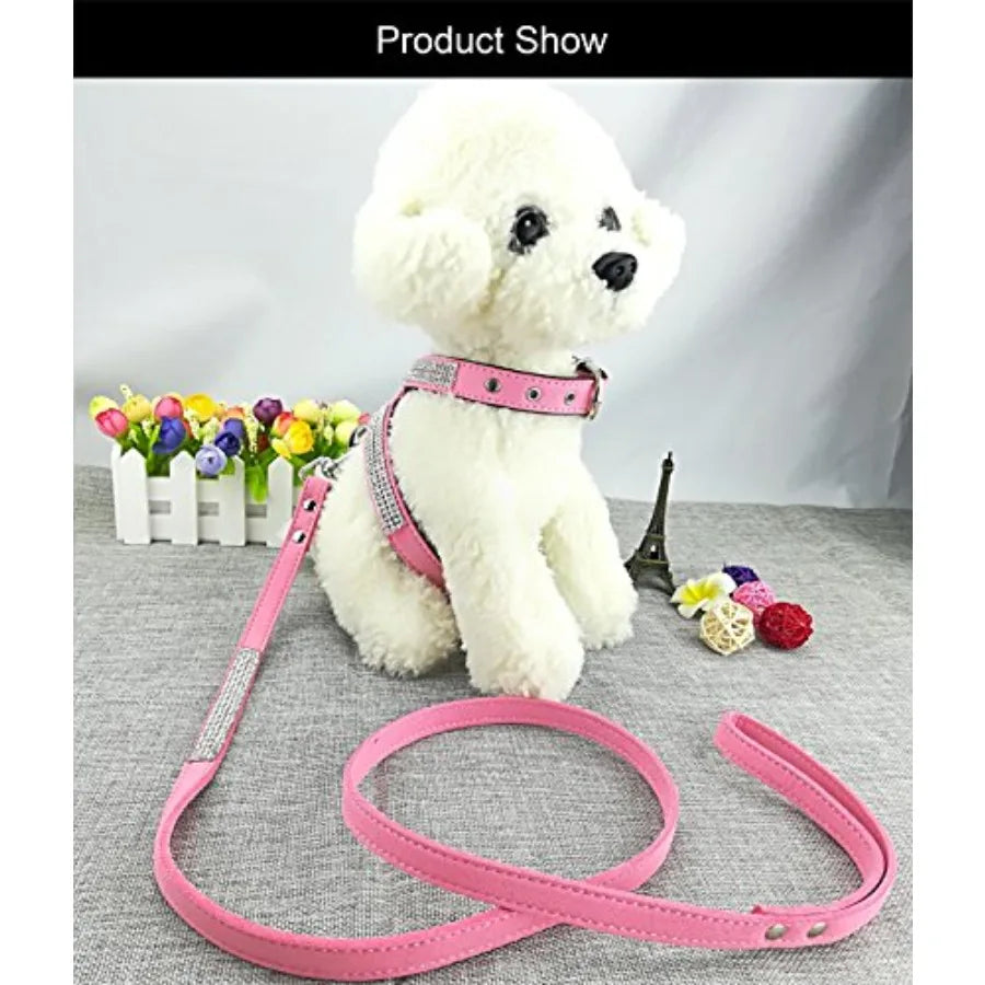 Fashion Puppy Harness with Diamantes and Lead Cute Girls Bling Dog Harness