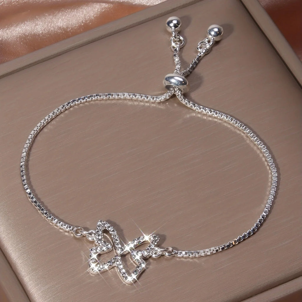 Silver rhinestone hollowed butterfly pull-out bracelet