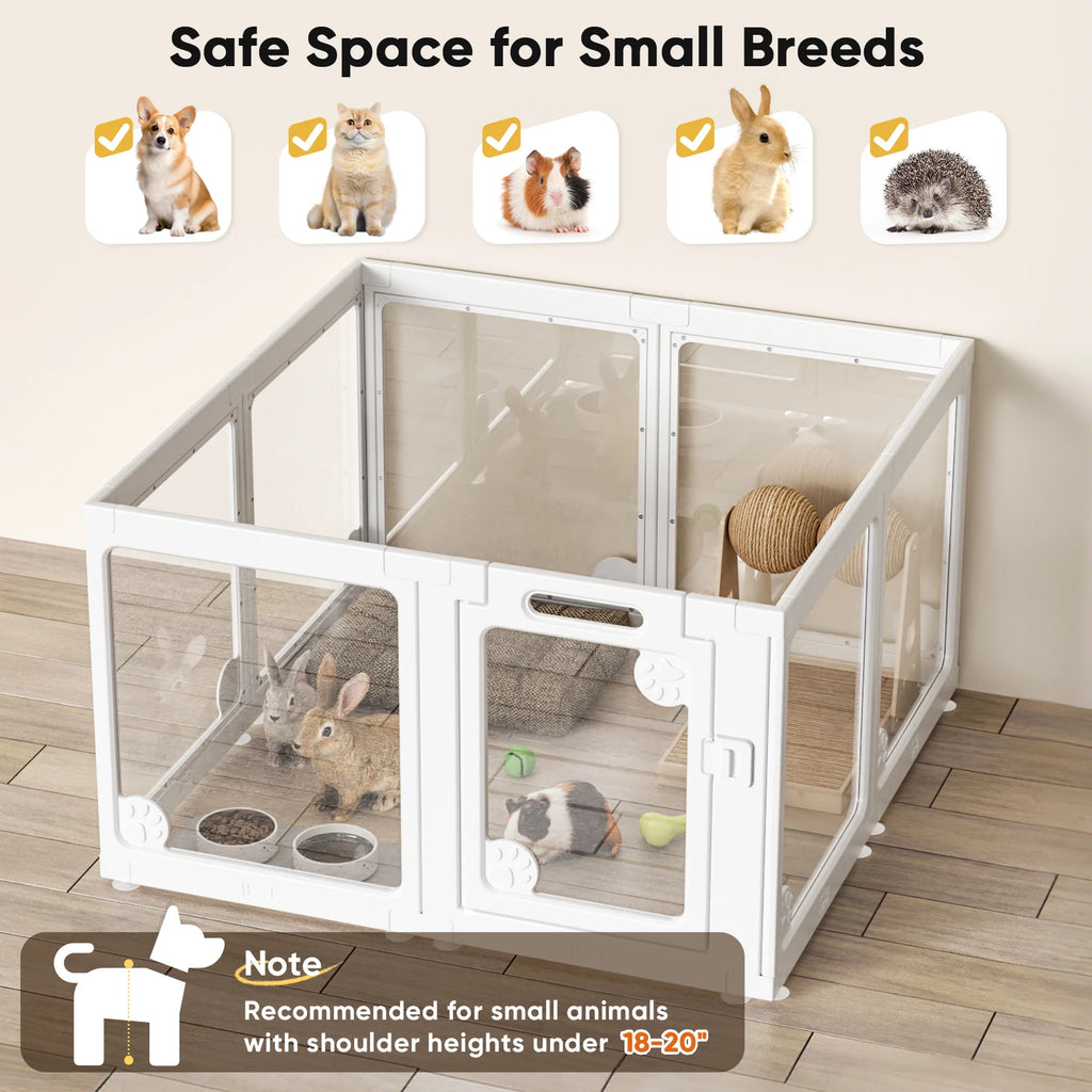 Clear Acrylic Dog Play Pen Indoors 24", 8 Panels Transparent Puppy Playpen with Door