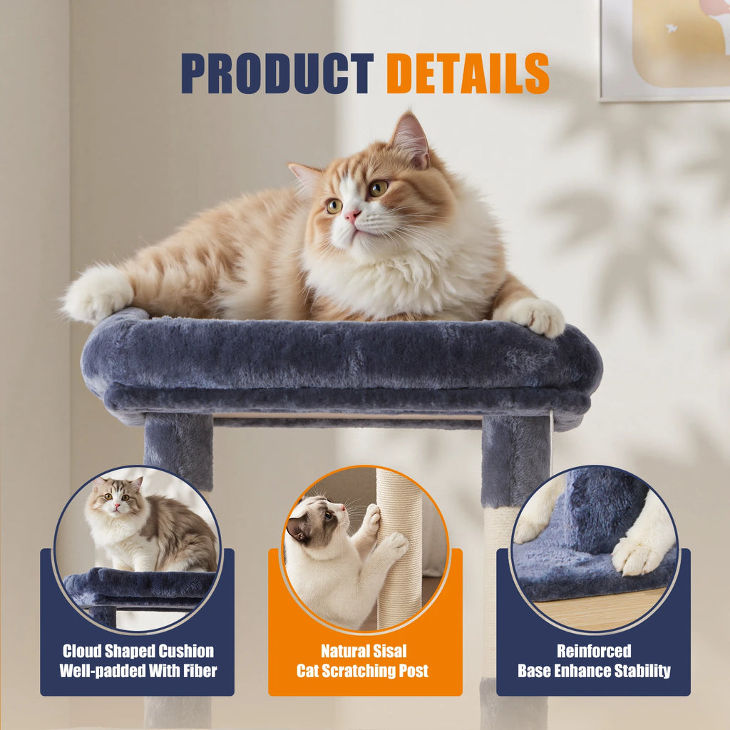 63In Cat Tree Tall Multi-Cat Climbing Tower Natural Sisal Scratching Posts Stable
