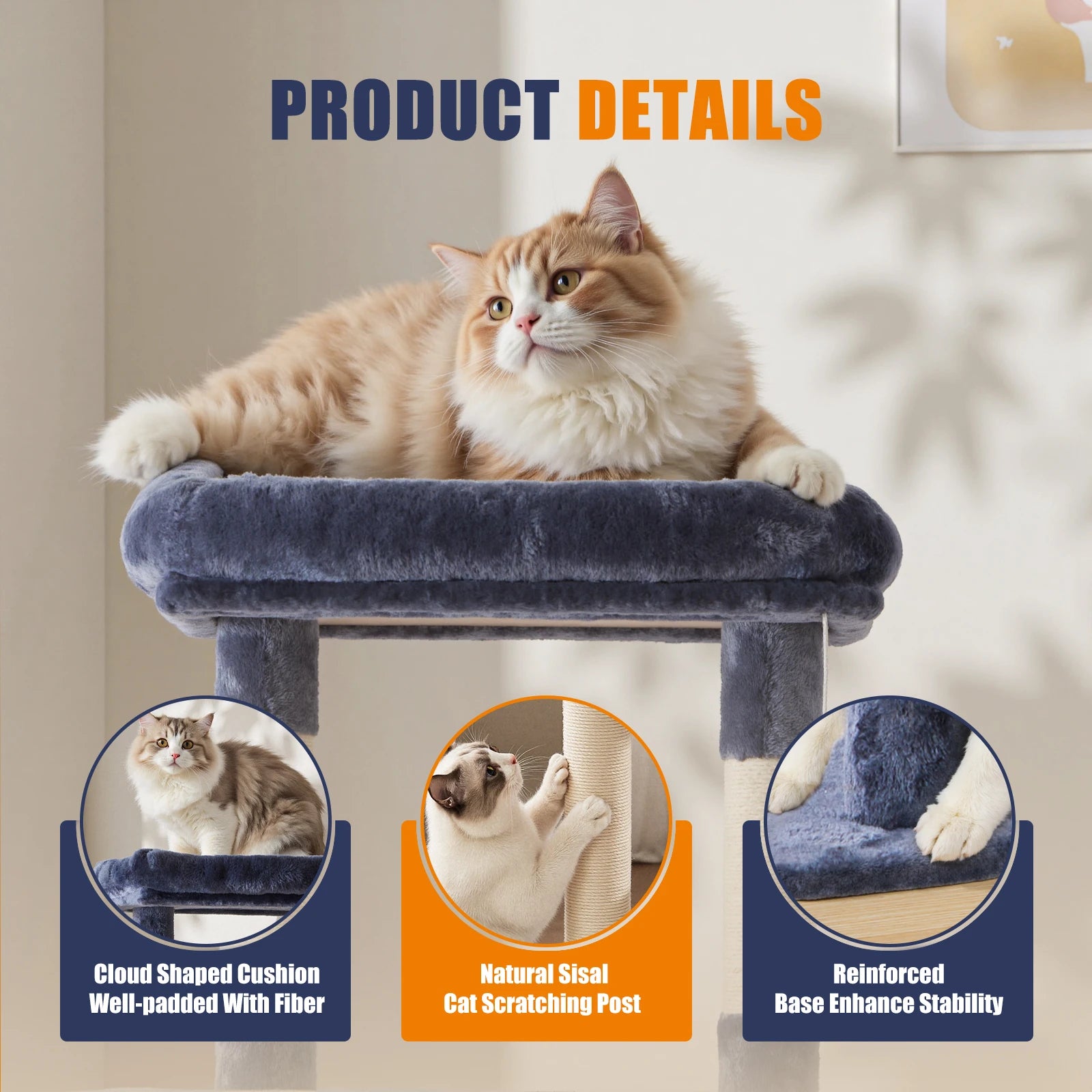 63In Cat Tree Tall Multi-Cat Climbing Tower Natural Sisal Scratching Posts Stable