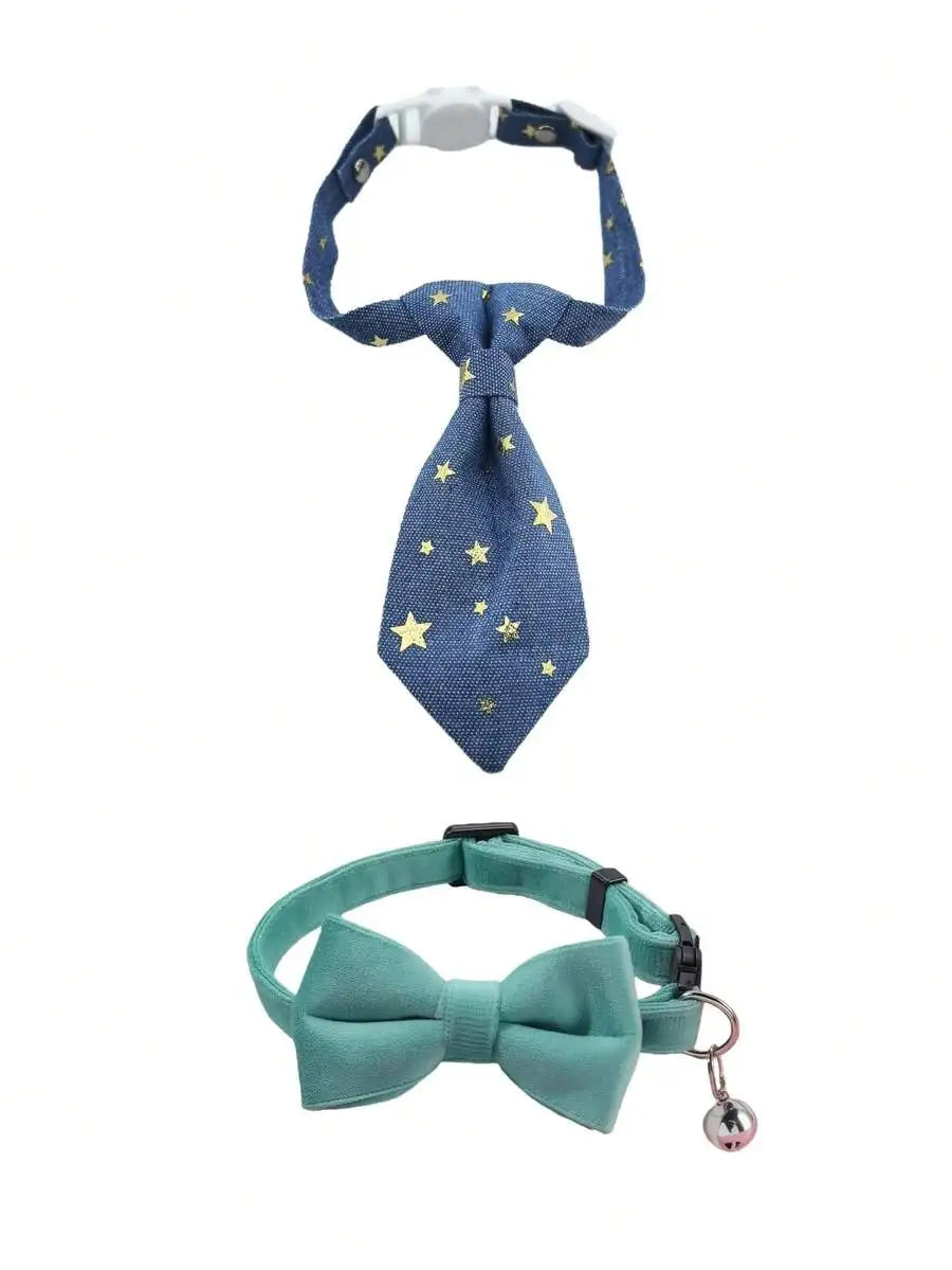 Fashionable Adjustable Pet Collar, Multi-Color, With Bell And Bow Tie - Suitable For Cats And Small Dogs