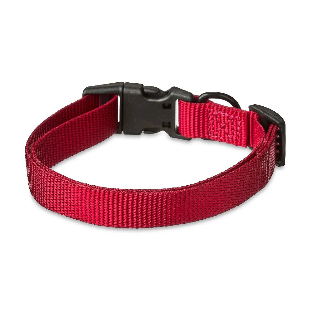 Adjustable Solid Red Polyester Dog Collar for Medium Dogs