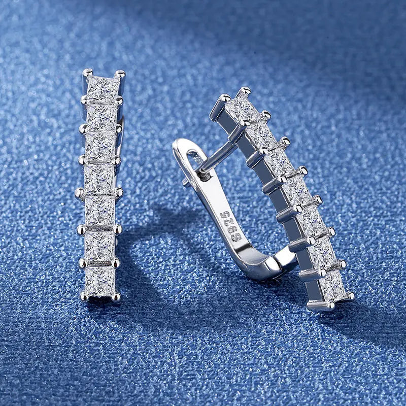 Luxury 925 Sterling Silver Earrings  High Quality White Zircon Earrings