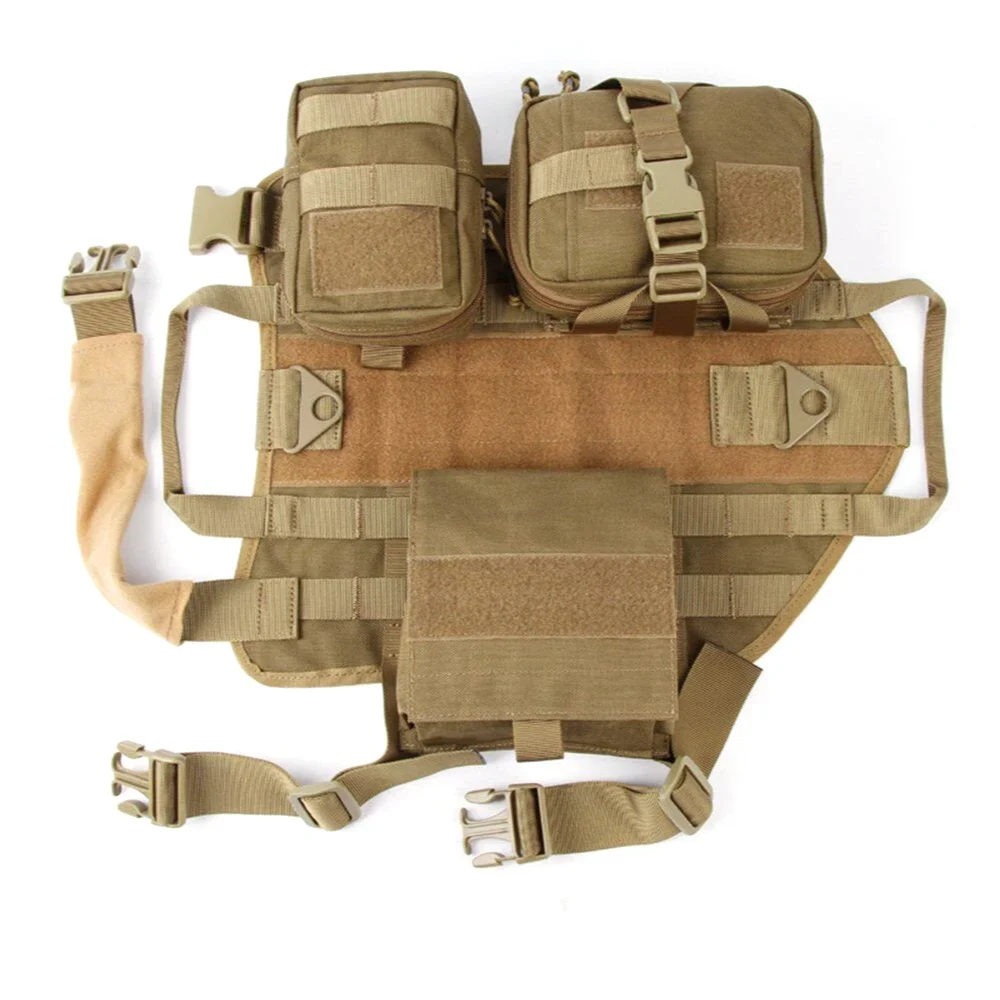 Large Dog Tactical Harness & Leash with MOLLE Pouches Military Vest with Handle
