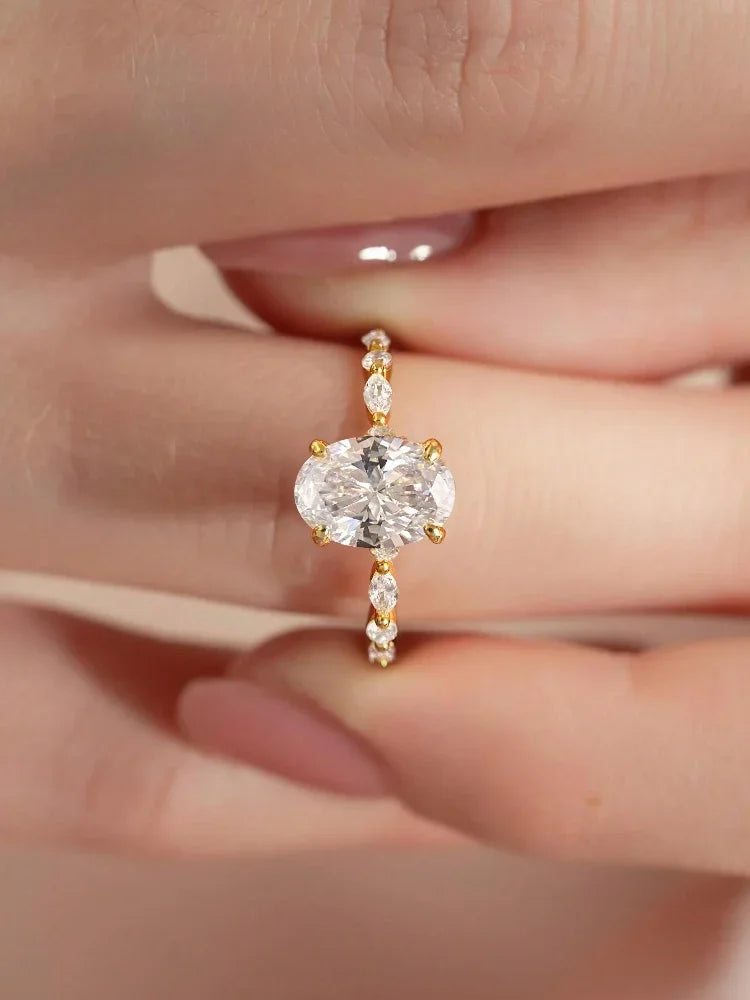 925 Sterling Silver Zircon Elliptical Horse Eye Fashionable Ring For Women
