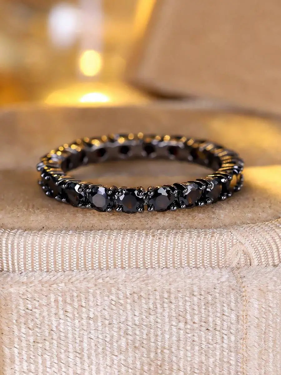 Bohemian Style Black Cubic Zirconia Full Eternity Ring For Women