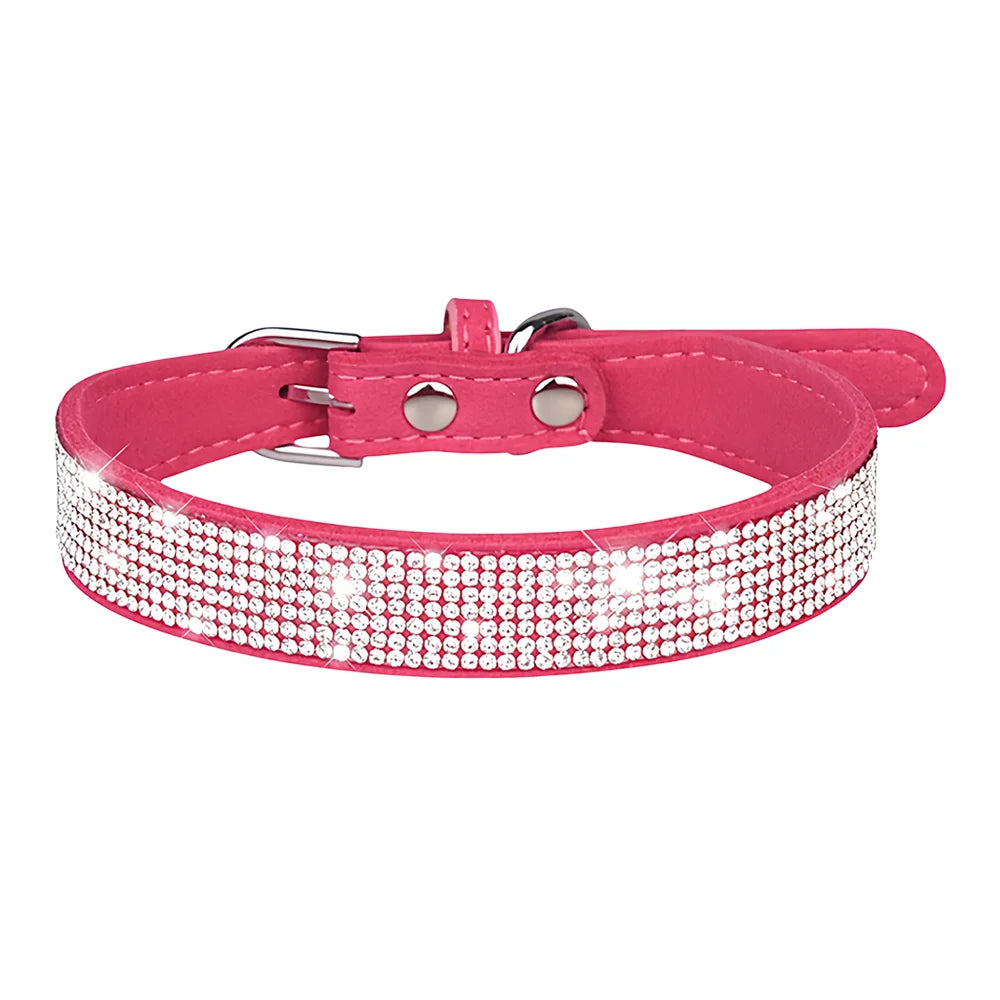 New Shiny Rhinestone Pet Collar, Soft Microfiber Adjustable Collar for Small Medium Dogs