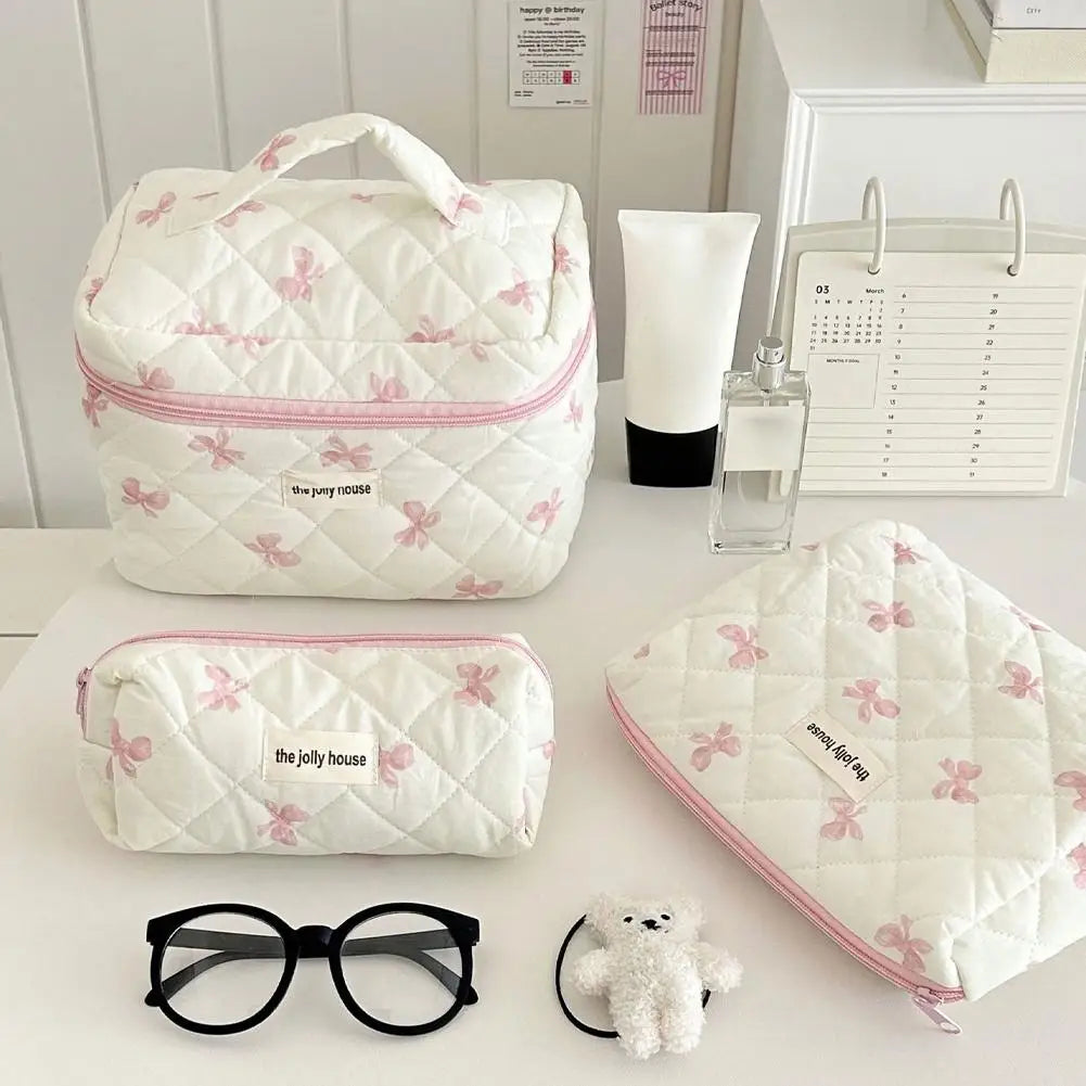 Quilted Makeup Bag 3 Sizes Floral Toiletry Cosmetic Pouch Makeup Organizer