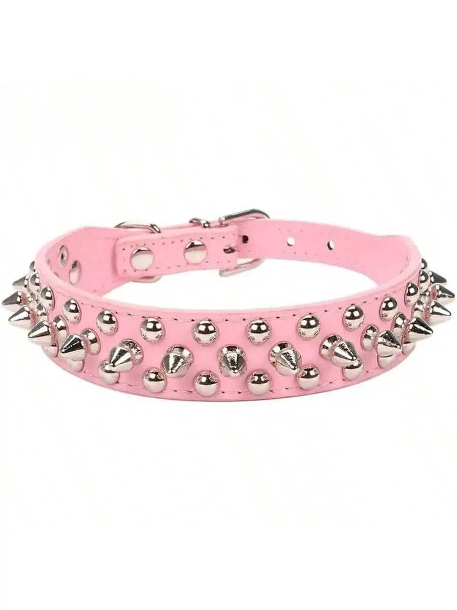 Pet Dog Collar Adjustable Leather Neck Strap  PU Leather Punk Rivet Spiked Dog Collar