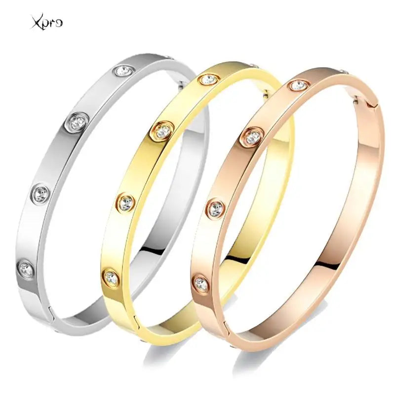 Elegant Stainless Steel Bracelets Woman Golden Crystal Luxury Jewellery