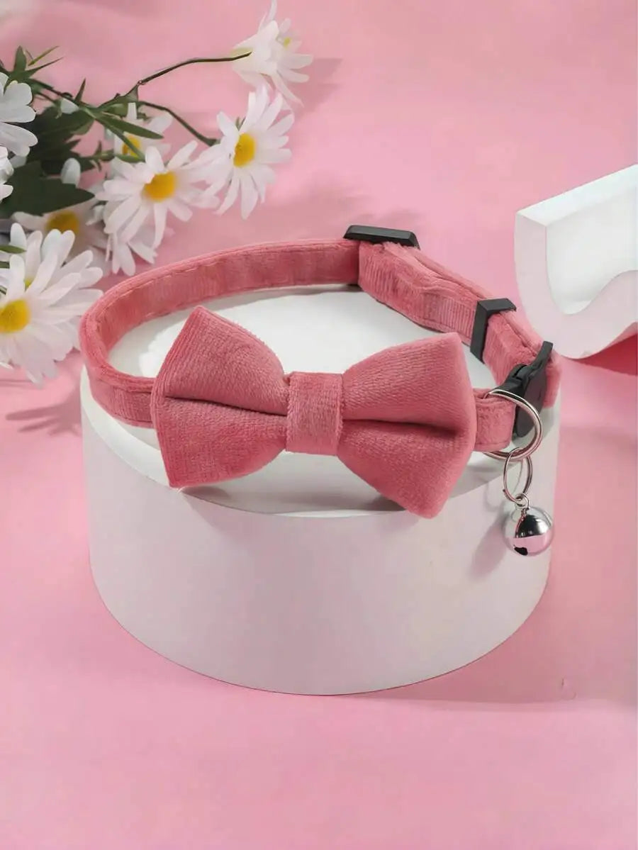 Fashionable Adjustable Pet Collar, Multi-Color, With Bell And Bow Tie - Suitable For Cats And Small Dogs