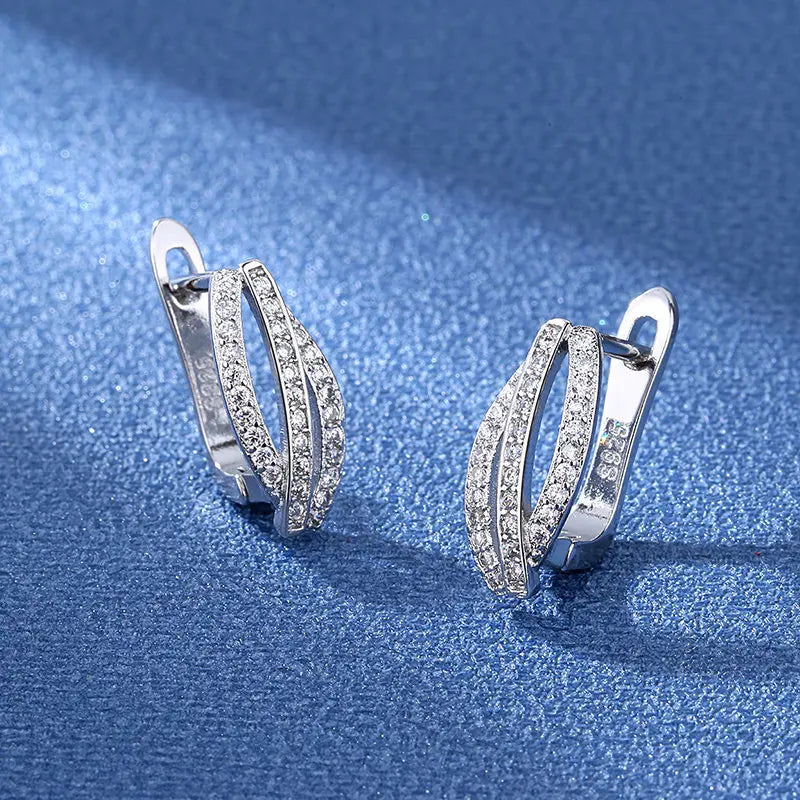 Luxury 925 Sterling Silver Earrings  High Quality White Zircon Earrings