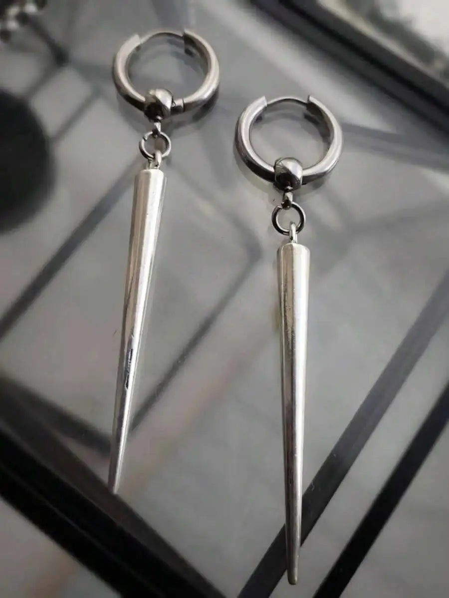 Gothic Punk Rock Hip Hop Style Long Spike Huggie Hoop Earrings