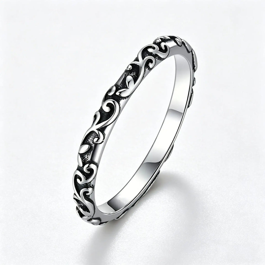 Retro old antique neutral style design engraving ring vine flower leaf pattern niche ring
