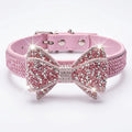 Dog / Cat Collar Pink Rhinestone Bow Princess Style No Choke Secure Stones