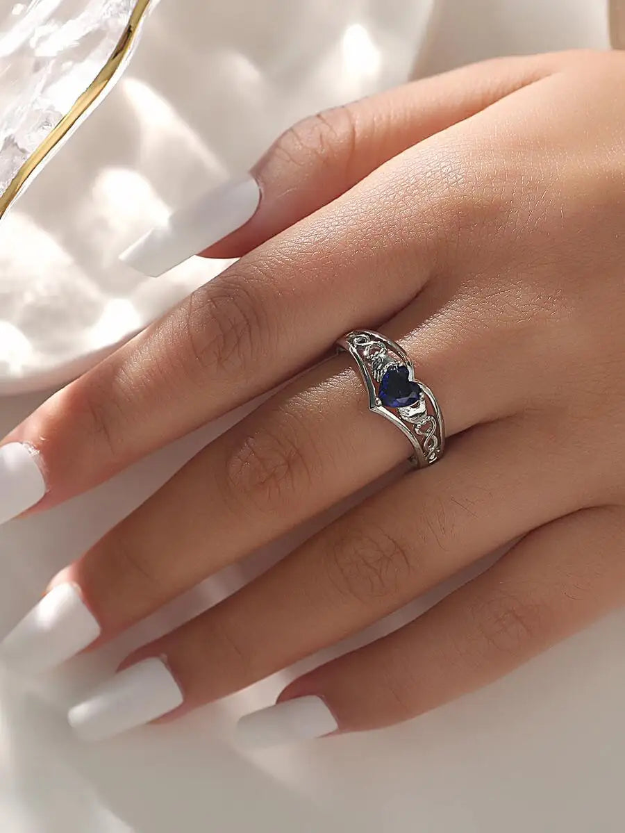 Blue Gemstone Heart Shape Cocktail Ring For Women