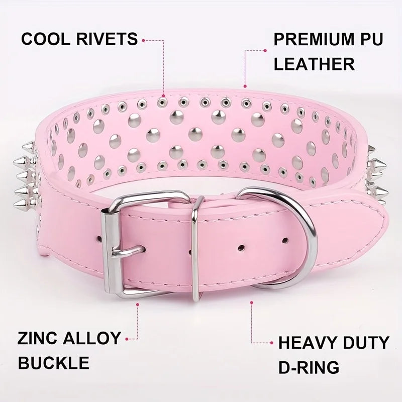 Wide Golden Spiked Dog Collar, Epesiri Dog Chain Collars, Mushroom Rivet Faux Leather