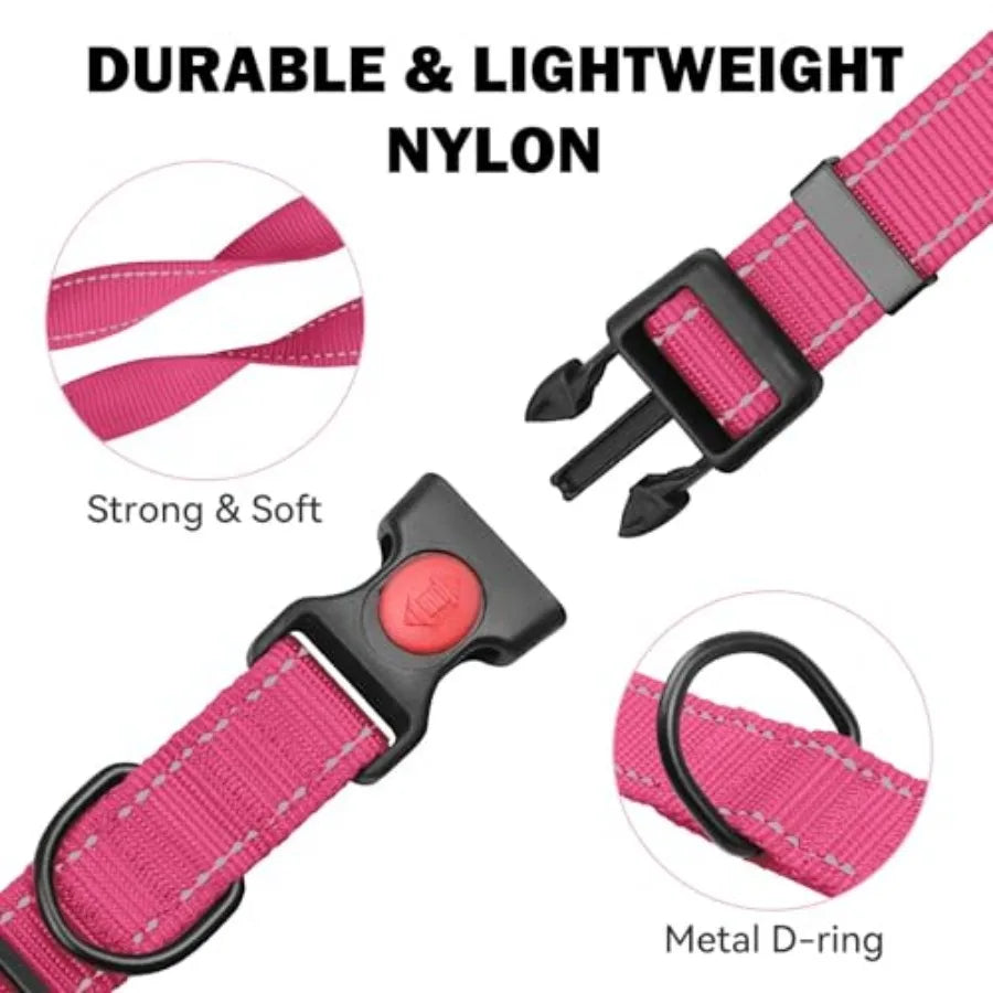 3 PCS Dog Collars for Small Dogs, Reflective Dog Collar Adjustable Soft Nylon with Safety Locking Buckle