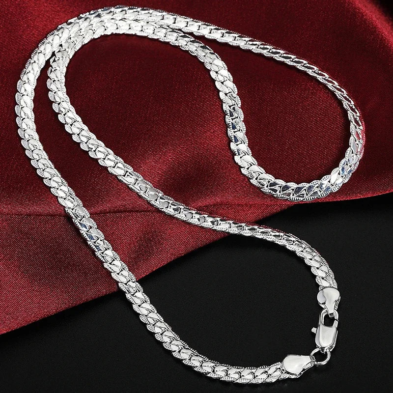 Fine Brands 5MM Flat Chain 925 Sterling Silver Bracelets Necklaces Jewelry Sets