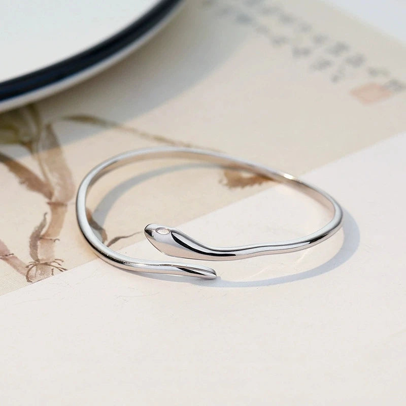 Elegant Small Snake Opening Bangle Bracelets For Women Vintage Silver Color Cuff Bangles
