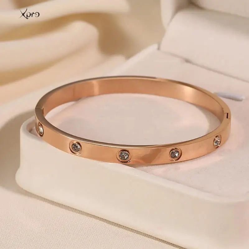 Elegant Stainless Steel Bracelets Woman Golden Crystal Luxury Jewellery