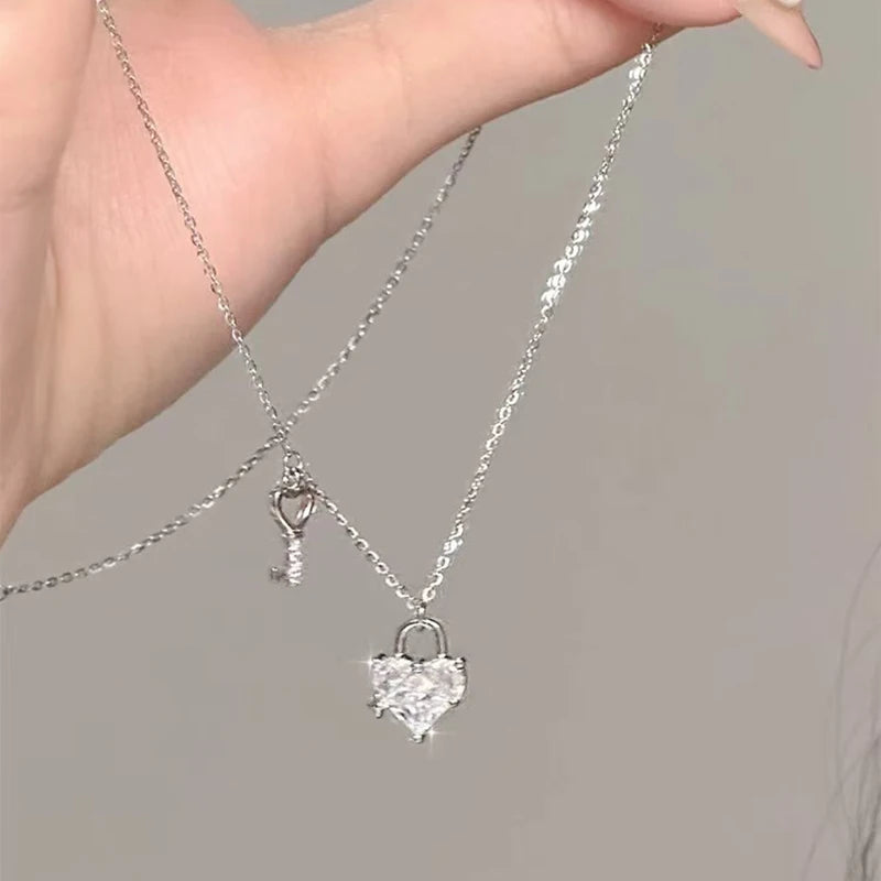 Sterling Silver Heart Shape Necklace Geometric Shape Pendant