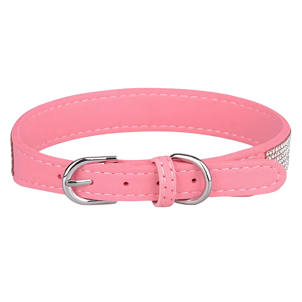 New Shiny Rhinestone Pet Collar, Soft Microfiber Adjustable Collar for Small Medium Dogs