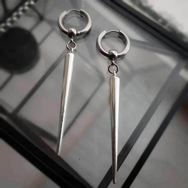 Hip Hop Punk Minimalist Rivets Cone Pendant Earrings for Men and Women