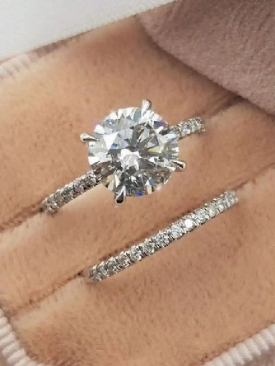 2pcs Classic Zirconia Round Ring Set For Women