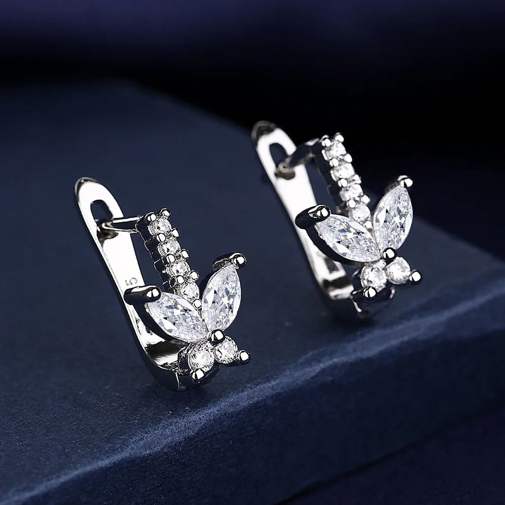 Luxury 925 Sterling Silver Earrings  High Quality White Zircon Earrings