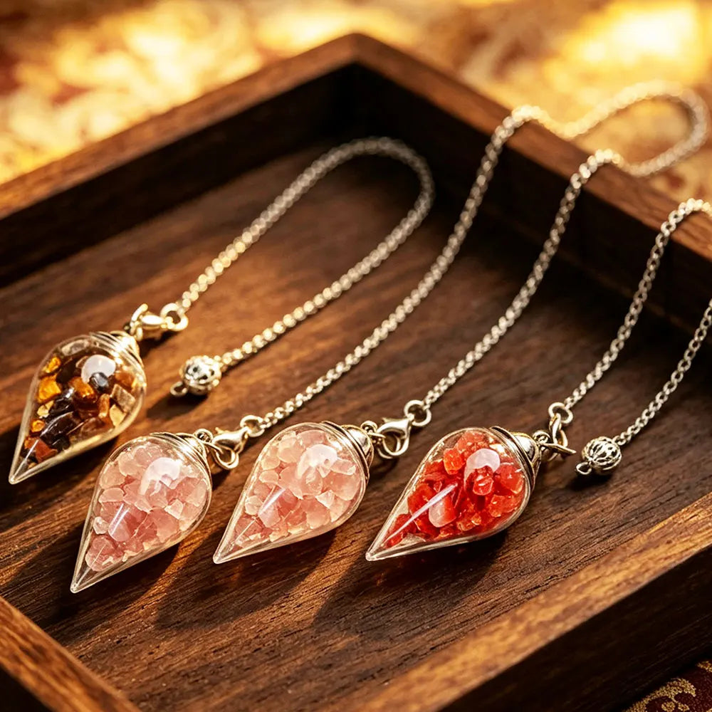 Detachable Crystal Stone Pendulum for Divinatino Dowsing Glass Wishing Bottle Natural Gem Stone Quartz