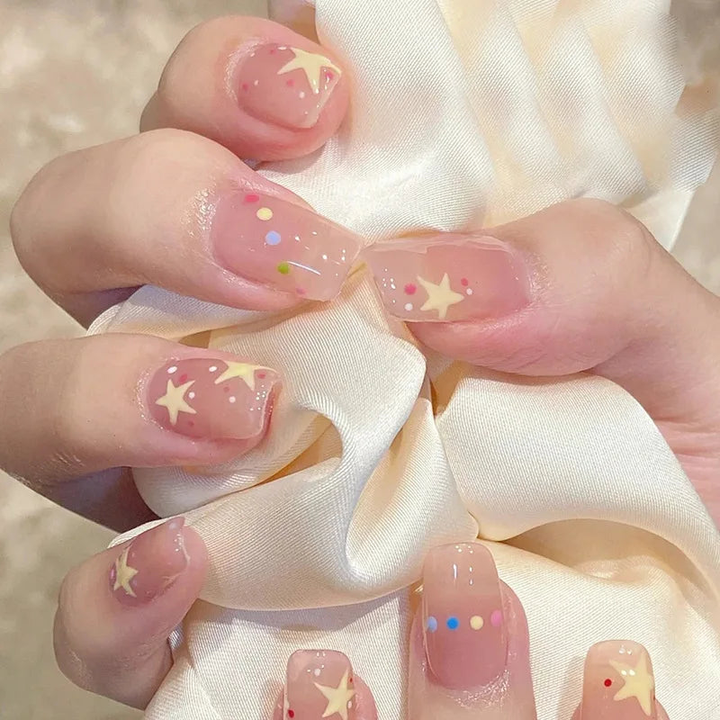 24Pcs French Tip Handmade Press On Nails Minimalist Solid Color Fake Nails Medium Square Full Cover Press On Nail Tips