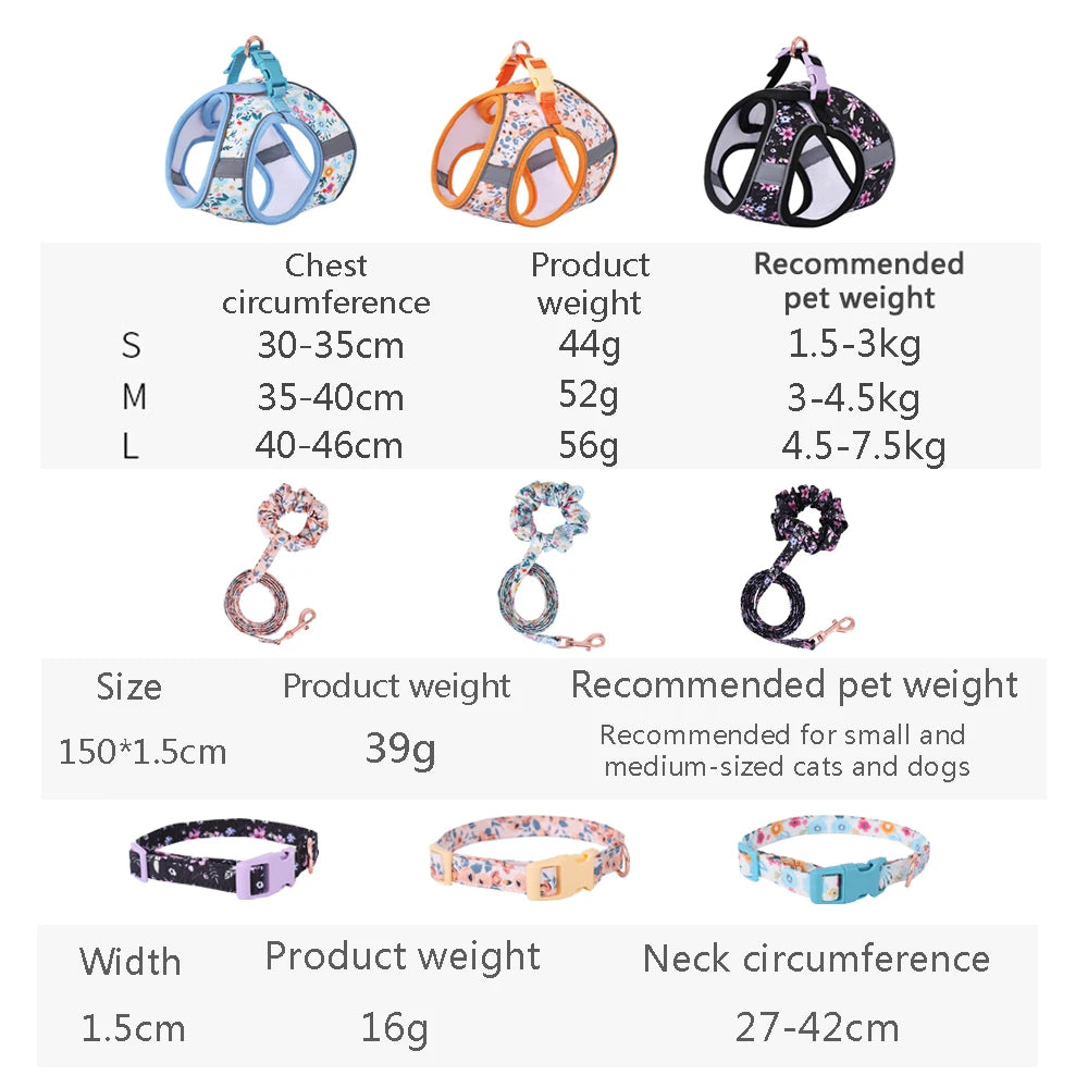 Small Dog Harness Leash Set Cute Traction Bracelet Medium Cat Collar Vest Harness Adjustable