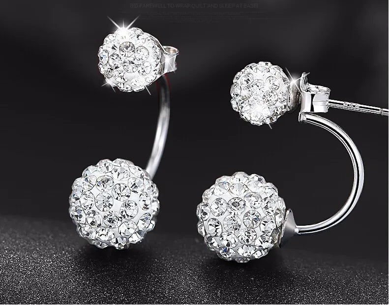 Beautiful 925 Sterling Silver Fashion U Bend Shiny Shambhala Ball Ladies Stud Earrings