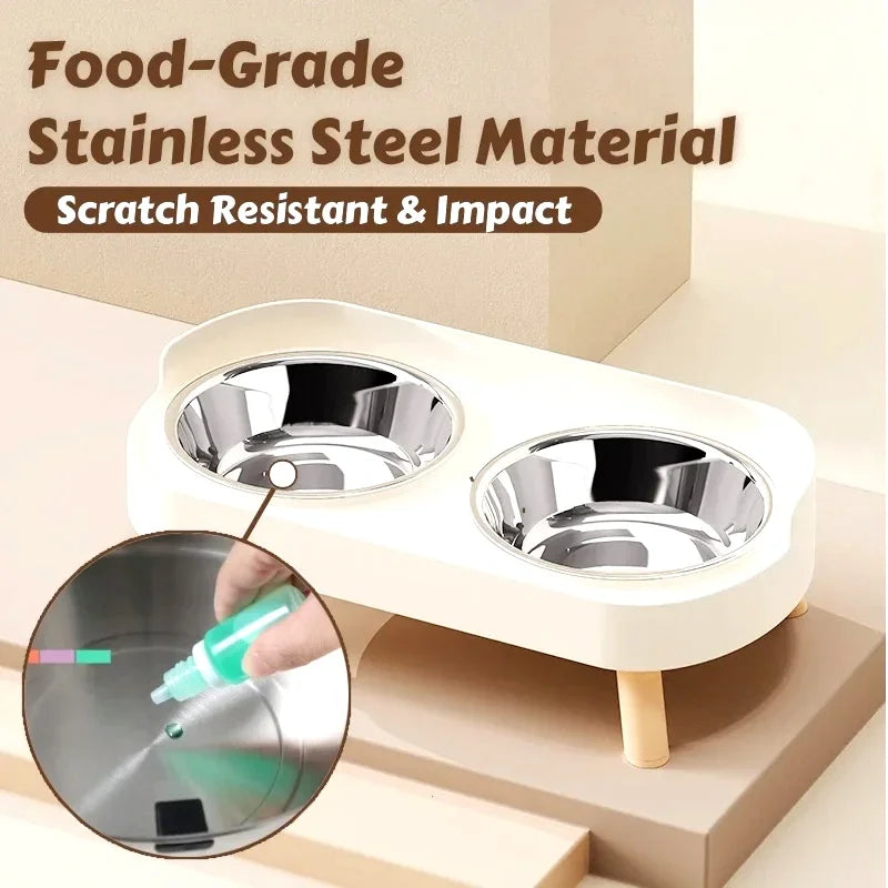 Colorful Elevated Pet Feeder: Dual Stainless Steel Bowls with Neck Support