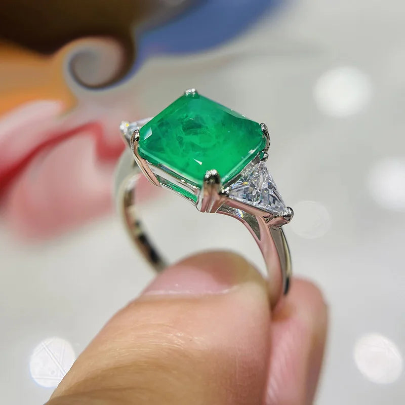 Exquisite 925 Sterling Silver Paraiba Emerald Tourmaline Gemstone Rings For Women