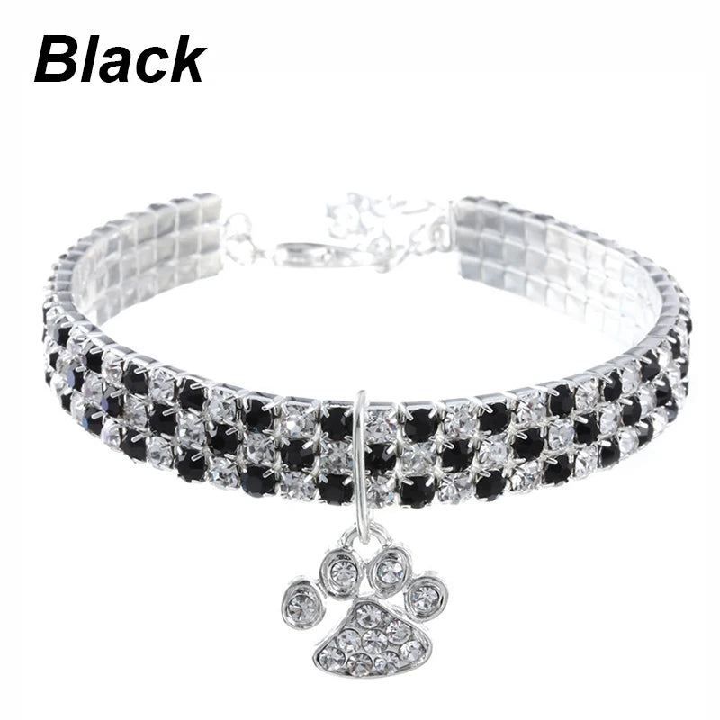 Pet Collar with Diamonds Adjustable Crystal Diamond Elastic Bone Pendant  Cats Dogs  Collier Collar