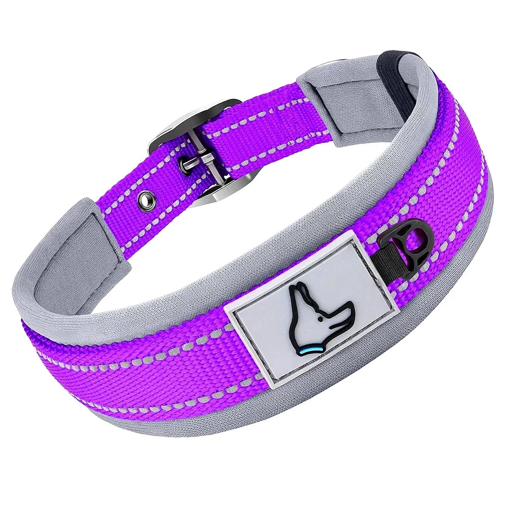 Padded Dog Collars for small Medium large Dogs Reflective Wide Pet Collars Adjustable Heavy Duty Nylon Neoprene Dog Collar