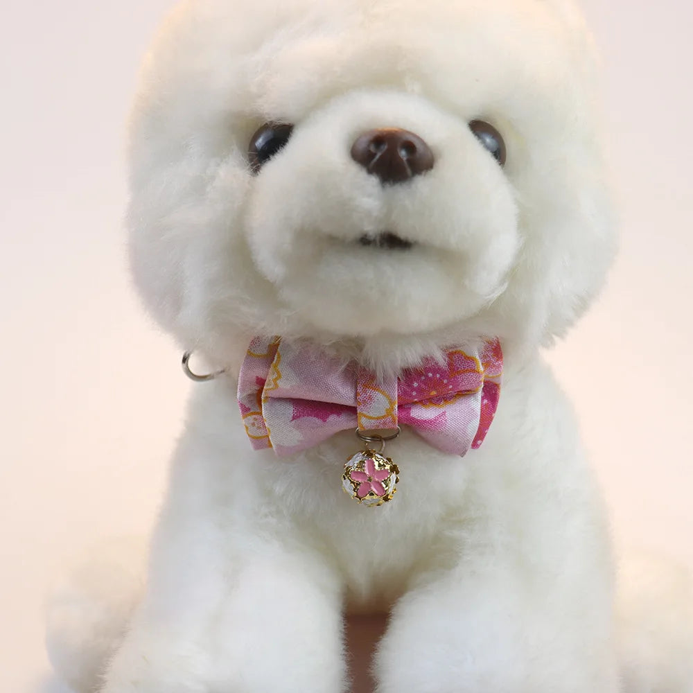 Beautiful pet collar cat dog bow plaid bell collar floral colored