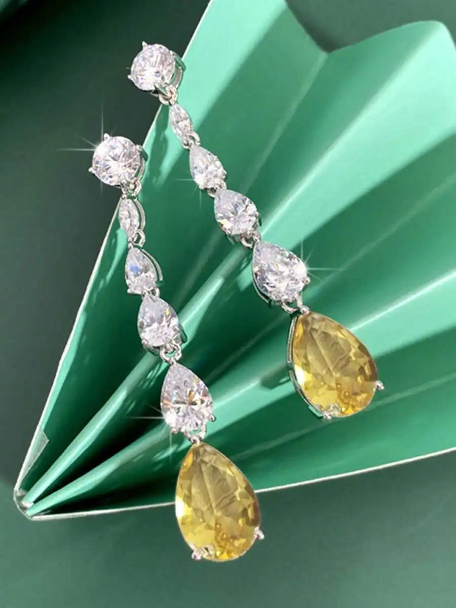 Sparkling Cubic Zirconia Teardrop Drop Earrings For Women