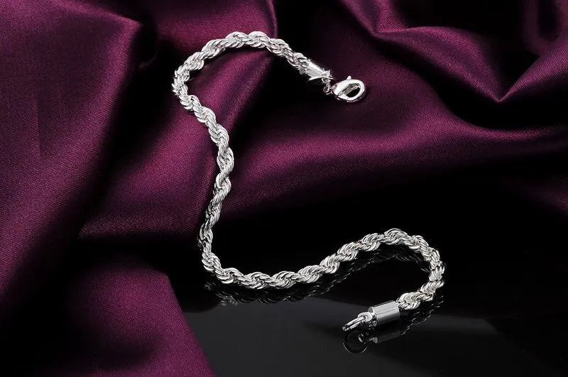 925 Sterling silver Classic Twisted rope chain Bracelets for women