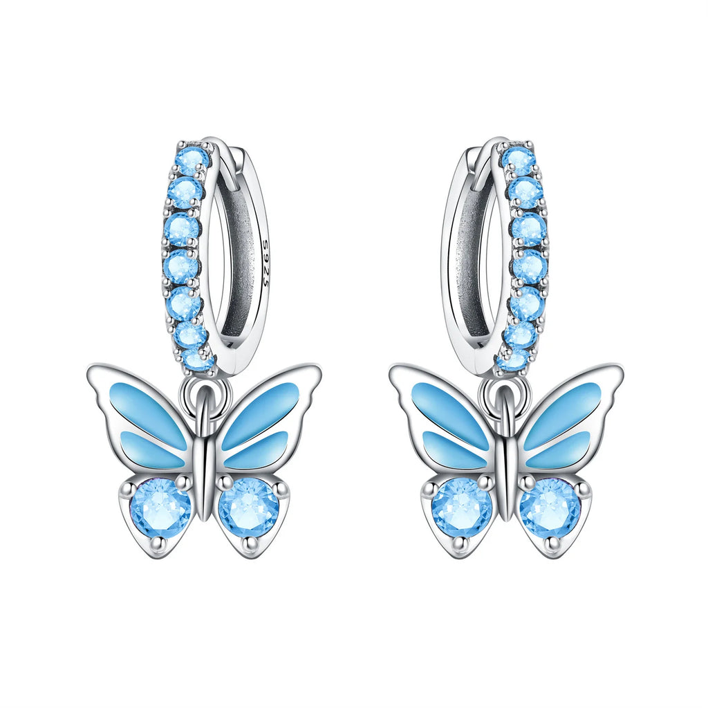 Beautiful S925 Sterling Silver Zirconia Butterfly Gradient Dragonfly Earrings